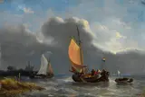George Willem Opdenhoff, Segelboote vor der Küste, Oil on panel