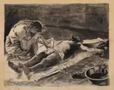 Lovis Corinth, Pietà, 1889, Brush and ink drawing