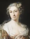 Rosalba Carriera, Nach - Dame in blauem, buntgeblümten Kleid, Pastel
