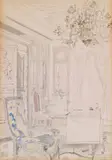 Anton von Werner, Moltkes Arbeitszimmer in Versailles, 1870, Pencil drawing