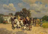Wilhelm Velten, Jagdgesellschaft vor Schloss Solitude, Oil on panel