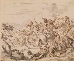 Gysbert Verhoeck, Reiterschlacht, Brush and ink drawing