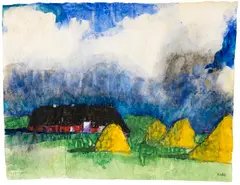 Emil Nolde, Marschlandschaft mit Bauernhof und Heudiemen, 1930, Watercolor