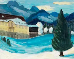 Gabriele Münter, Schloss Elmau im Winter, 1933, Oil on panel