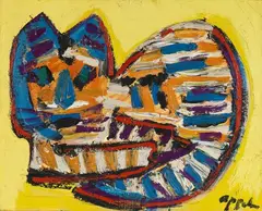 Sitting cat by Karel Appel, 1980, Oil on canvas, sold Jun 2011
