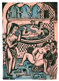 Badeszene zu "Die drei Mädchen und der Lastträger" by Ernst Ludwig Kirchner, 1922, Woodcut, sold Jun 2011