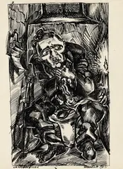 Die Notdurft by Ludwig Meidner, 1915, Reed pen drawing, sold Jun 2011