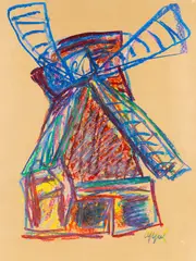 Windmühle by Karel Appel, 1984, Oil crayon, sold Jun 2011