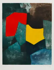 Serge Poliakoff, Composition rouge, verte, jaune et bleue, 1964, Etching in colors
