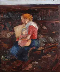 Mutter mit Kind by Georg Tappert, 1906, Oil on cardboard, sold Jun 2011
