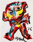 Karel Appel, Personnage, 1976, Colored chalk drawing