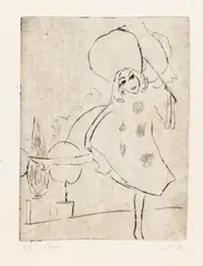 Ernst Ludwig Kirchner, Blonde Pippa in weißem Tanzkostüm mit Schirm, 1911, Drypoint