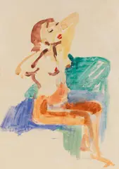 Oskar Kokoschka, Sitzender Mädchenakt, 1922, Watercolour