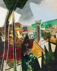 Franz Xaver Fuhr, Stadt im Vulkangebiet (Der Vesuv), 1957, Oil on cardboard