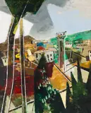 Franz Xaver Fuhr, Stadt im Vulkangebiet (Der Vesuv), 1957, Oil on cardboard