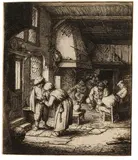 Adriaen van Ostade, Die Bezahlung der Zeche, 1653, Etching