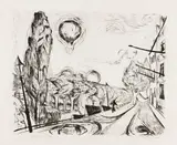 Max Beckmann, Landschaft mit Ballon, 1918, Drypoint
