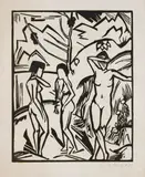 Drei Frauen am Wasser by Erich Heckel, 1923, Woodcut, sold May 2011