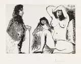 Pablo Picasso, Visiteur, avec son chien, chez une jeune femme, avec la Célestine, 1968, Aquatint