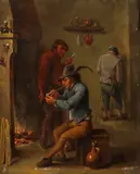 David Teniers der Jüngere, Rauchende Bauern im Wirtshaus, 1670, Oil on copper