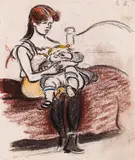 Junges Mädchen mit Baby auf dem Schoß by Heinrich Zille, 1917, Charcoal drawing, sold May 2011