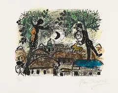 La Lune noire by Marc Chagall, 1965, Lithograph in colours, sold May 2011