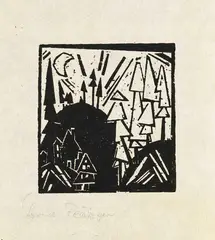 Gebirge mit Dorf by Lyonel Feininger, 1918, Woodcut, sold May 2011