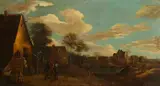 David Teniers der Jüngere, Umkreis - Dorfansicht mit diskutierenden Bauern, Oil on canvas