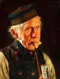 Gustav Köhler, Pfeiferauchender Mann, 1900, Oil on panel