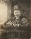 Selbstbildnis, zeichnend by Rembrandt Harmensz van Rijn, 1648, Etching, sold May 2011