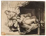 Joseph und Potiphars Weib by Rembrandt Harmensz van Rijn, 1634, Etching, sold May 2011