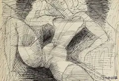 Marcel Gromaire, Nu à la jambe relevée, 1960, India ink drawing