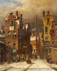 Oene Romkes de Jongh, Winterliche Strassenszene in Amsterdam, Oil on canvas