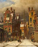 Oene Romkes de Jongh, Winterliche Strassenszene in Amsterdam, Oil on canvas