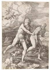 Lucas van Leyden, 2 Blätter: Das erste Verbot. Vertreibung aus dem Paradies, 1529, Engraving
