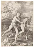 Lucas van Leyden, 2 Blätter: Das erste Verbot. Vertreibung aus dem Paradies, 1529, Engraving