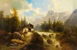 Josef Thoma, Gebirgslandschaft mit Schmiede an einem Bach