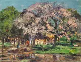 Heinrich Hermanns, Bäuerliches Gehöft mit blühendem Baum