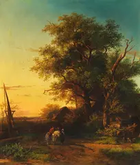 Cornelius Van Leemputten, Landschaft mit Bauernfamilie, 1864, Oil on canvas
