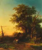 Cornelius Van Leemputten, Landschaft mit Bauernfamilie, 1864, Oil on canvas
