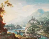 Christian Georg Schüz, Umkreis - 2 Blätter: Ideale Rheinlandschaften, 1800, Gouache