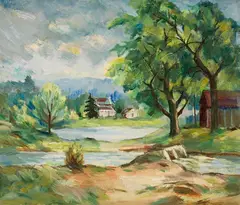 Flusslandschaft by Albert Mueller, 1910, Oil on fibreboard, sold May 2011