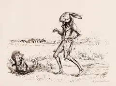 Andreas Paul Weber, Haas und Swinegel (Ich bin schon da!), 1940, India ink drawing