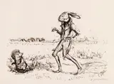 Andreas Paul Weber, Haas und Swinegel (Ich bin schon da!), 1940, India ink drawing