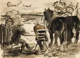 Otto Dill, Die Rast der Reiter, 1939, Brush and ink drawing