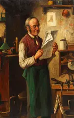 2 Gemälde: Kleine Anzeigen, Kunstpause by Carl Ostersetzer, 1900, Oil on panel, sold May 2011