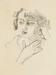 André Derain, Tête de femme aux yeux clairs de face avec les deux mains, 1927, Lithograph