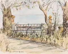 Otto Dill, Terrasse am Meer, 1925, Chalk drawing