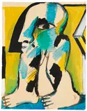 Figur mit schwarzer Kappe auf Ocker by Horst Antes, 1967, Watercolour, sold May 2011