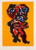 Forte Femme sur eau jaune by Karel Appel, 1975, Woodcut in colours, sold May 2011